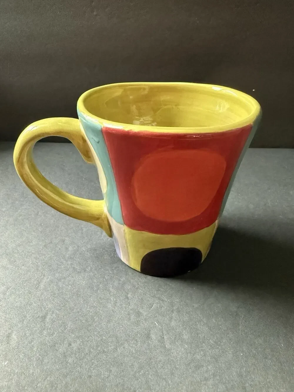 Pier 1 Urban Dots Multi-Color Large Earthenware Mug 16oz Retired Modernist Deco